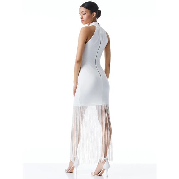 RARE! ALICE AND OLIVIA STEPH TWISTED NECK FRINGE COCKTAIL WEDDING DRESS SZ 4 - Picture 1 of 6